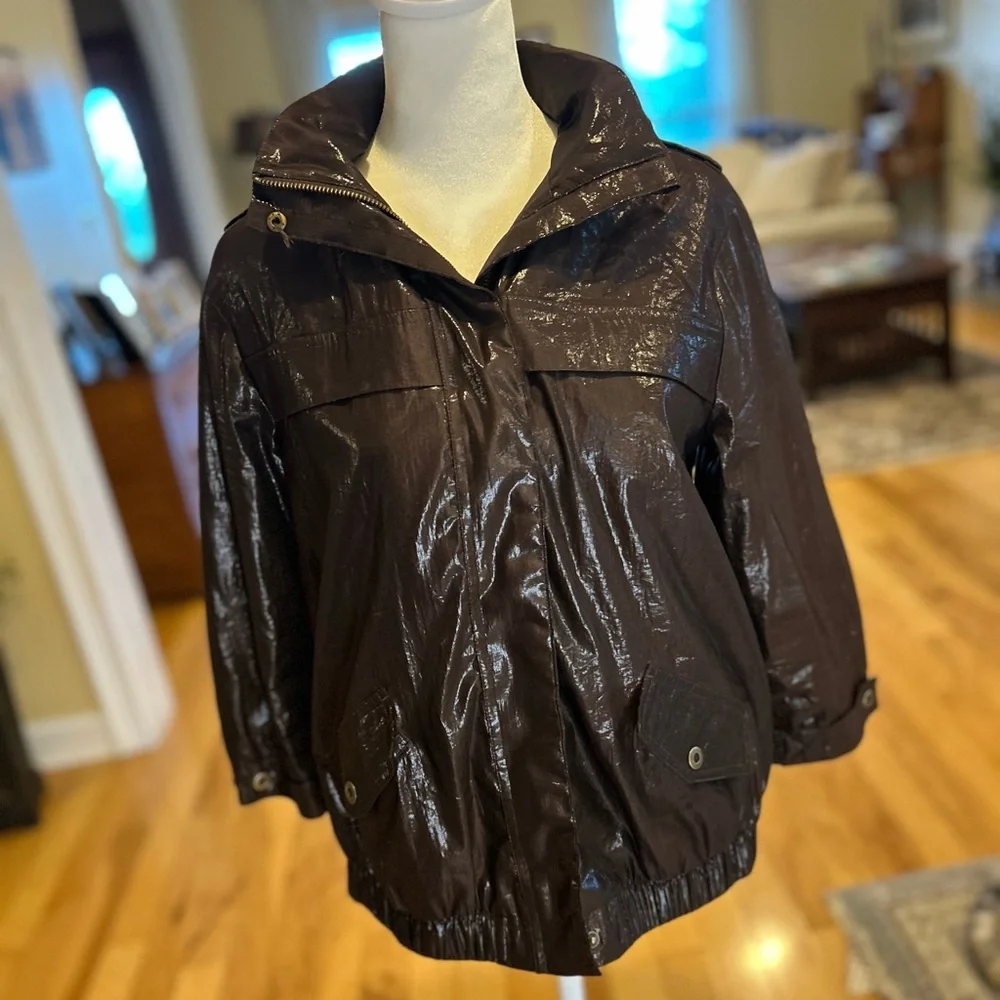 NWOT Chico’s Waxed Shiny Brown Women's Bomber Jacket